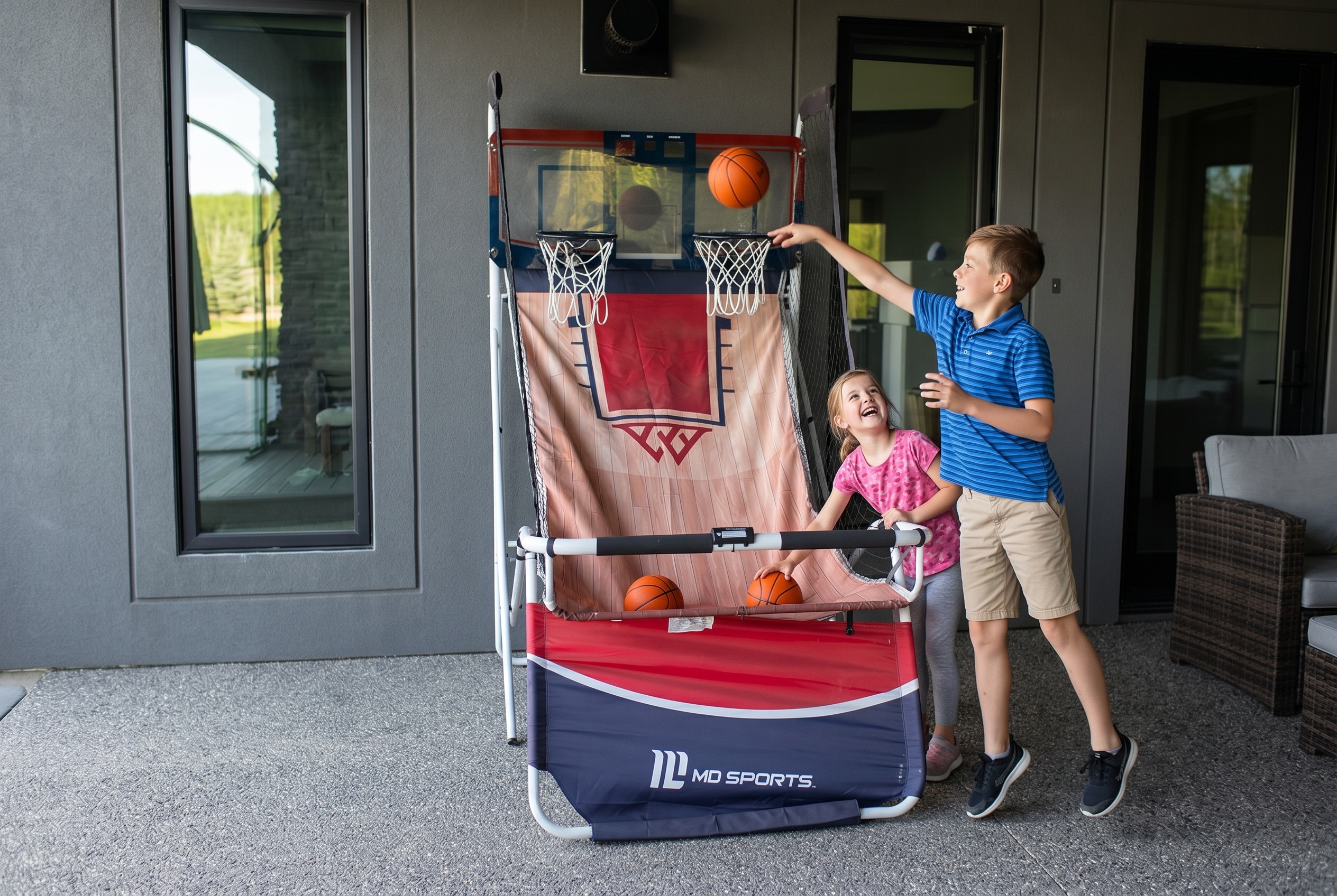 Kids playing basketball arcade at Lost Lake Resort