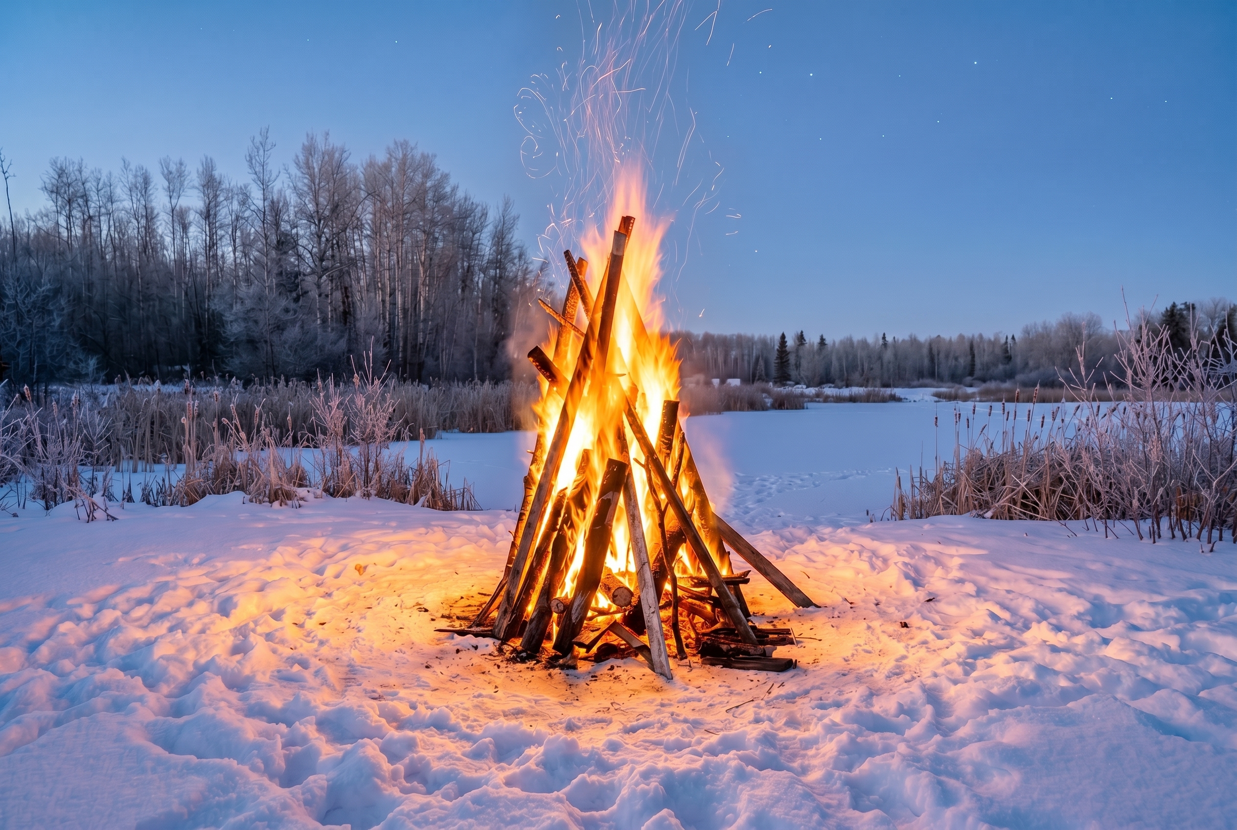Winter dock bonfire